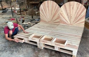 DIY – Amazing How To build A King Size pallet Bed Extremely Simple and Beautiful // Woodworking